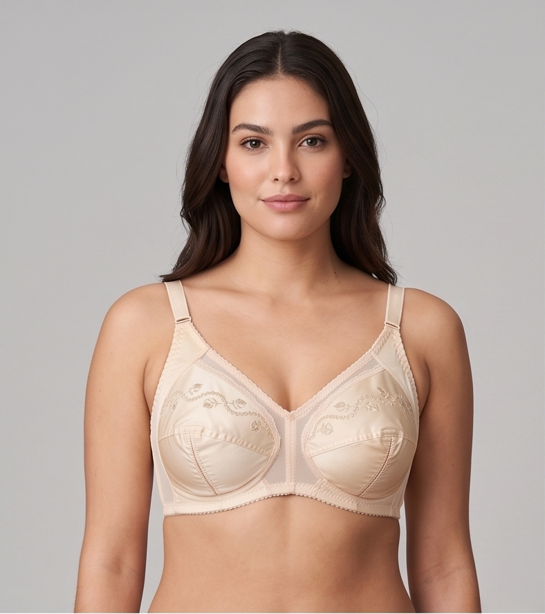 Roshmelle Floral Embroidered Soft Cotton Non-Wired Comfort Bra