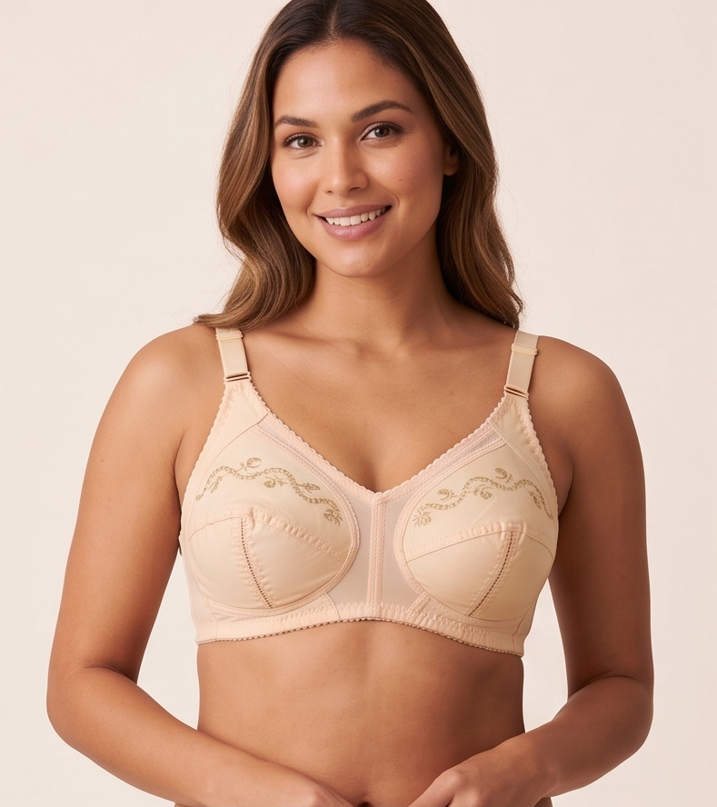 Roshmelle Floral Embroidered Soft Cotton Non-Wired Comfort Bra