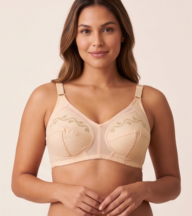 Roshmelle Floral Embroidered Soft Cotton Non-Wired Comfort Bra